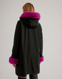 Hooded Reversible Faux Fur Stroller- Black Fuchsia