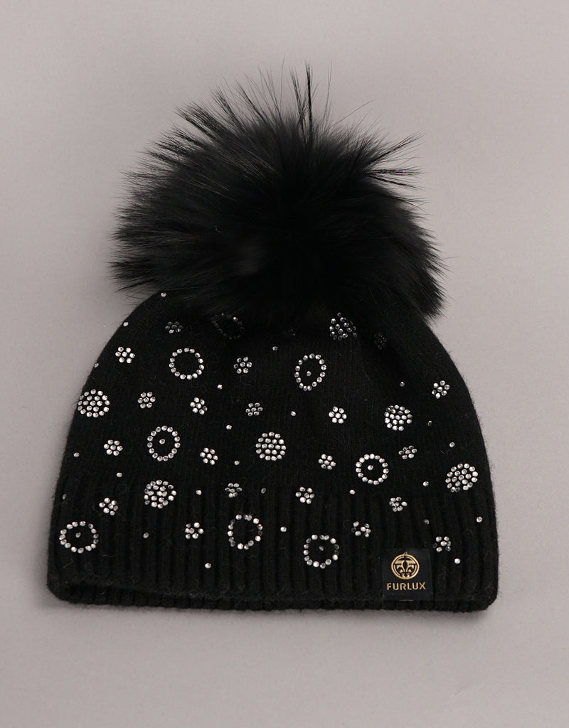 Circle Flower Rhinestone Hat- Black