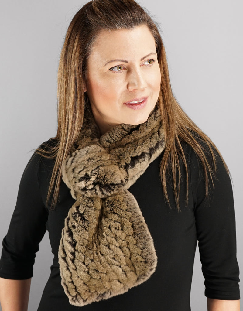 Cable Rex Scarf with Loop - Brown Camel Taupe