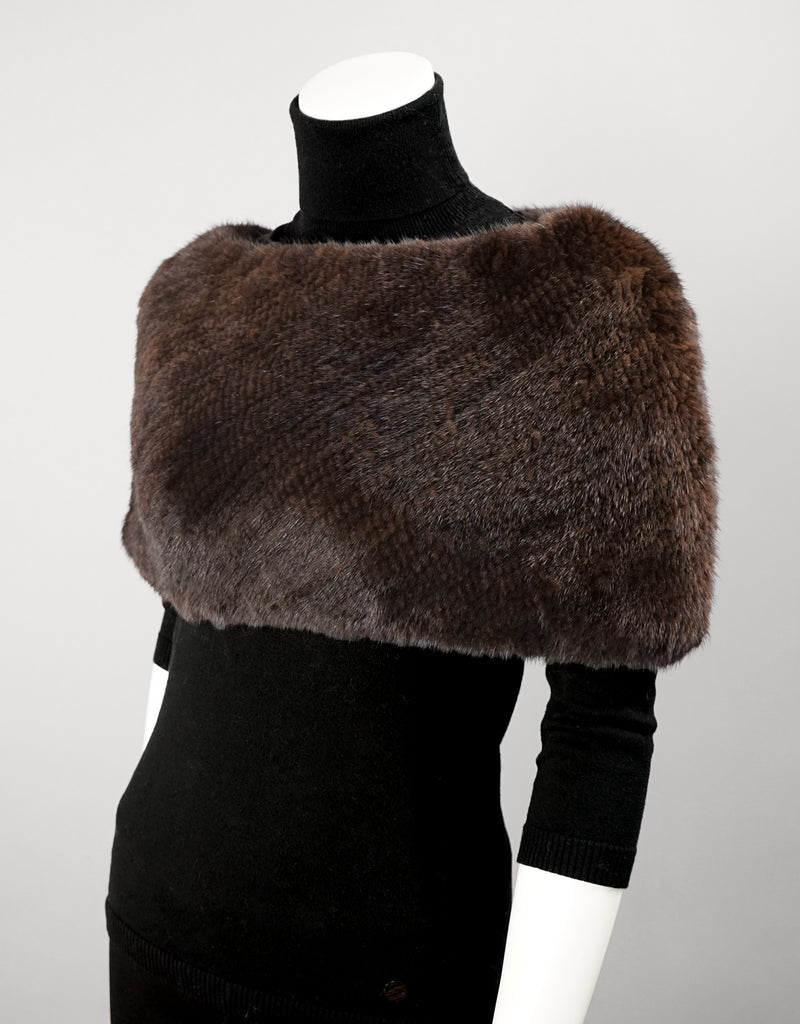 Minktail Stretch Cowl/ Shrug - Dark Brown