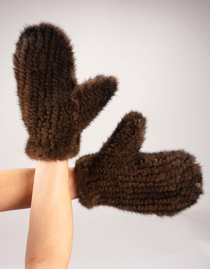 Mink Woven Mitten - Dark Brown