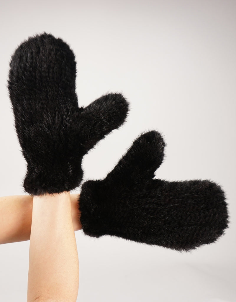 Mink Woven Mitten - Black