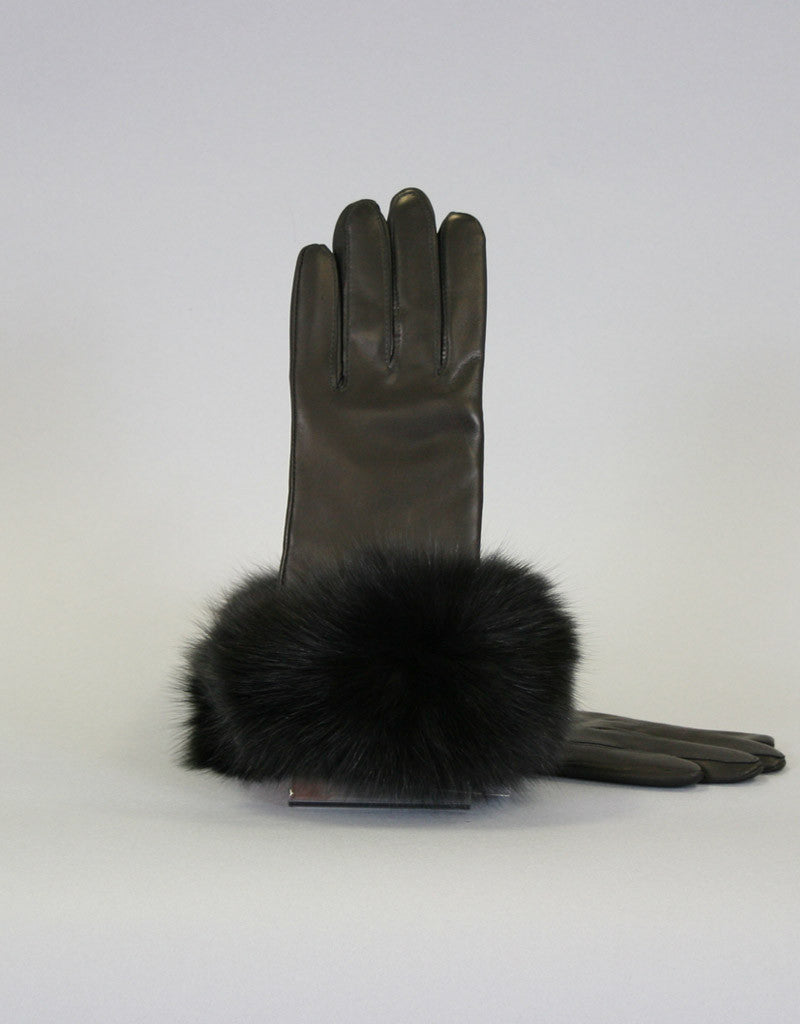 Cashmere lined Fur Trim Glove-Black/ Black Fox
