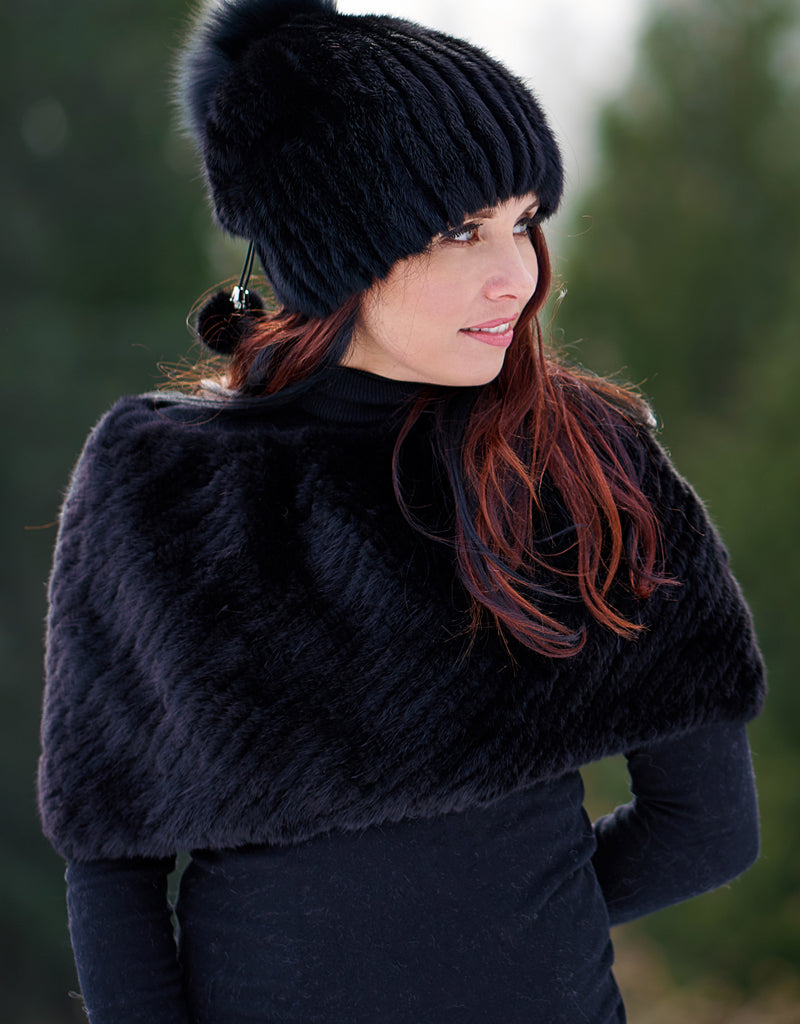 Minktail Stretch Cowl/ Shrug - Black