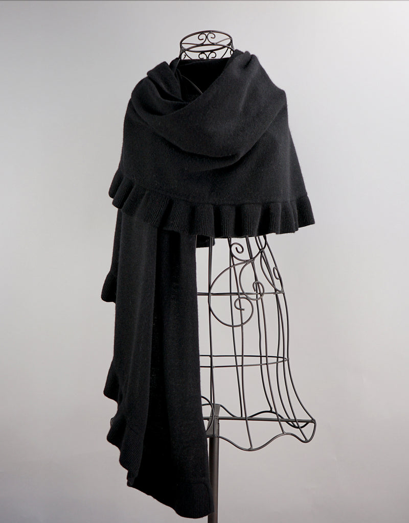 Beautiful Cashmere Ruffle Shawl- Black