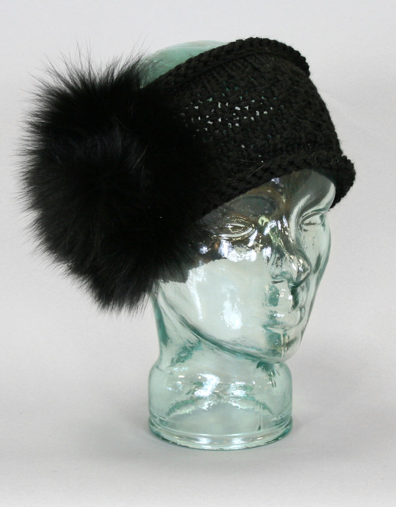 Knit Headband with Rosette - Black