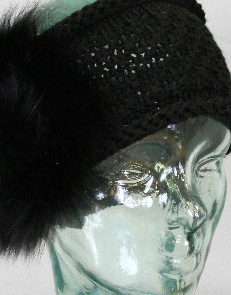 Knit Headband with Rosette - Black
