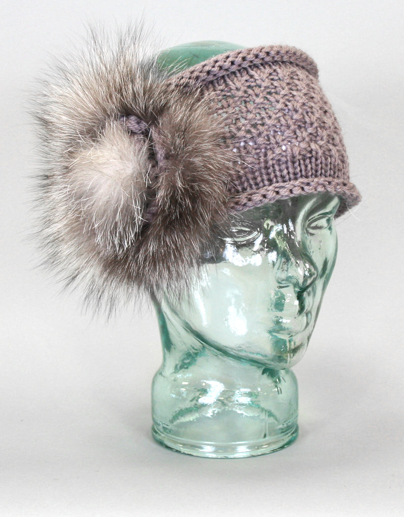 Knit Headband with Rosette - Grey