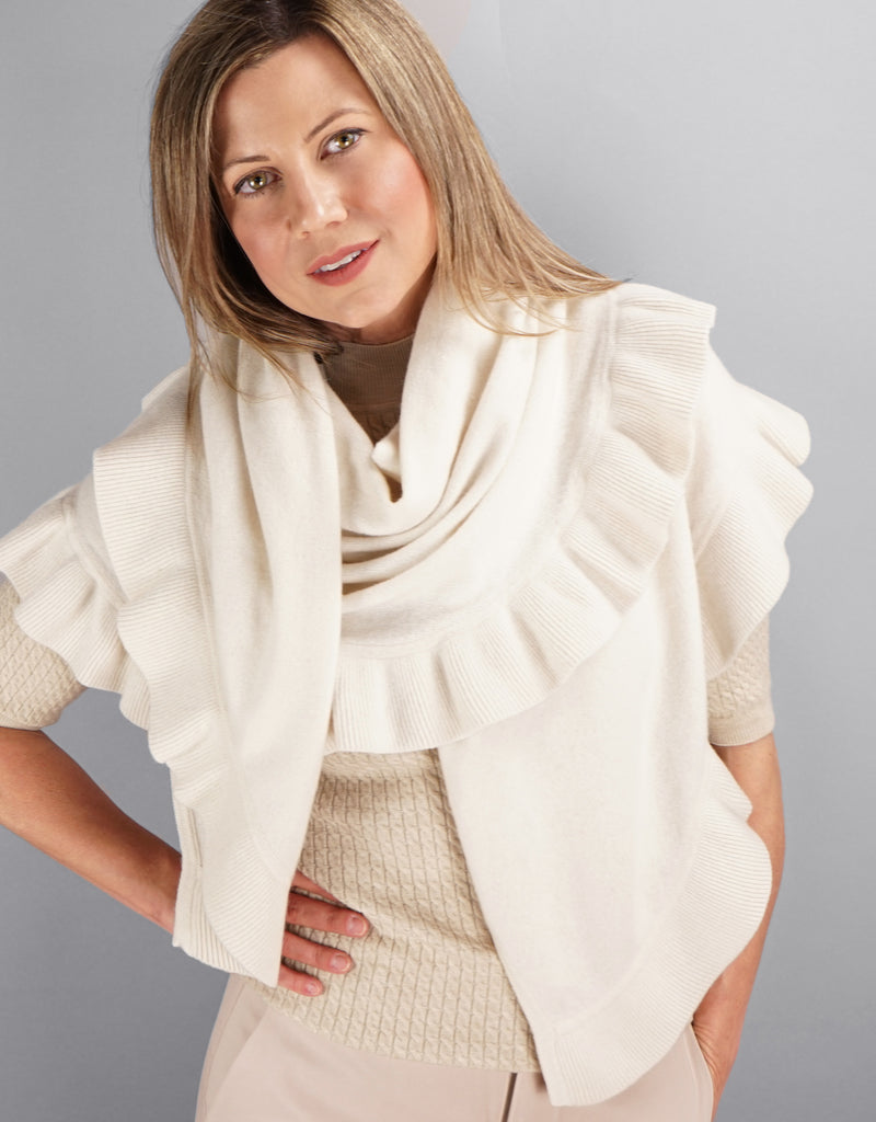 Beautiful Cashmere Ruffle Shawl- Cream