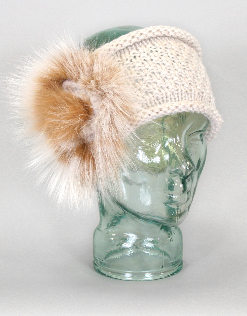 Knit Headband with Rosette - Ivory