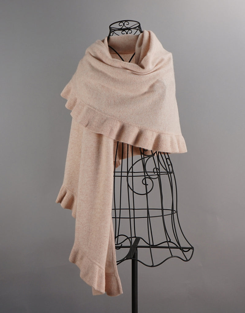 Beautiful Cashmere Ruffle Shawl- Natural