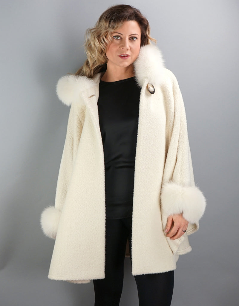 Hooded One Button Cape- Ivory
