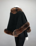Petite Alpaca Cape with Fox Trim - Black Brown