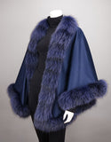 Cashmere Wool Blend Medium Round Cape - Navy