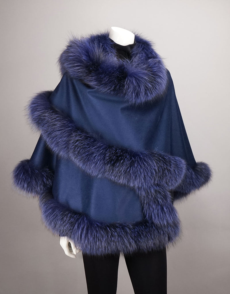 Cashmere Wool Blend Medium Round Cape - Navy
