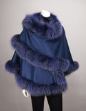 Cashmere Wool Blend Medium Round Cape - Navy