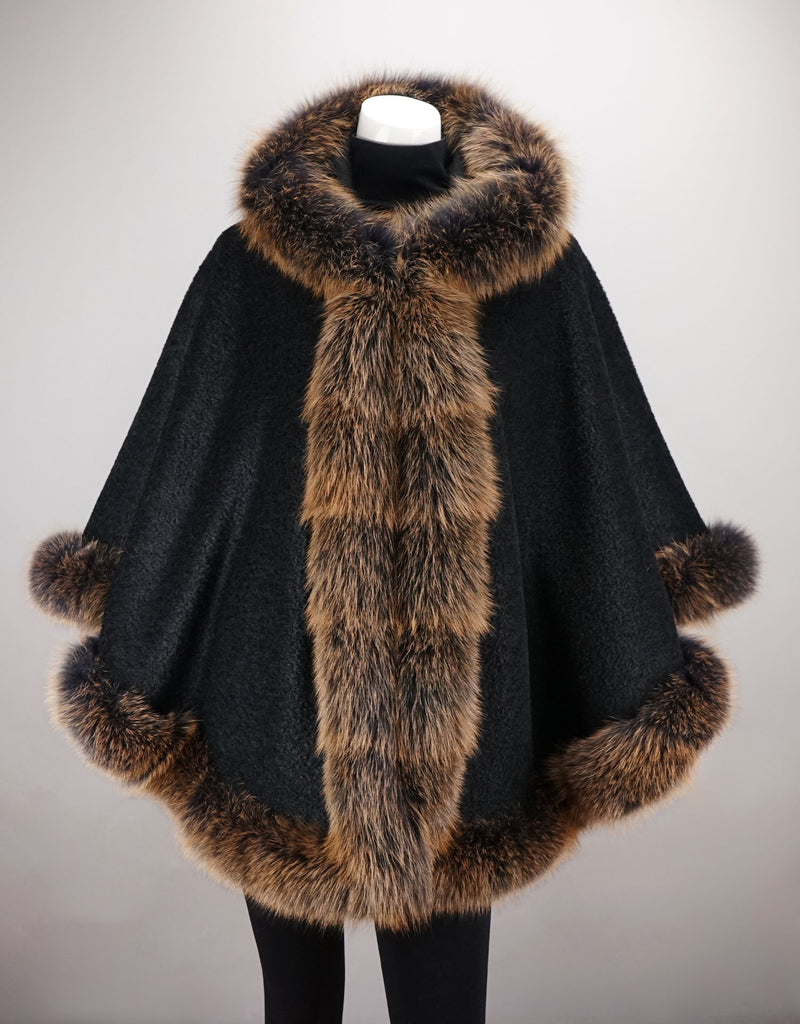 Full Band Hooded Alpaca Cape- Black Brown