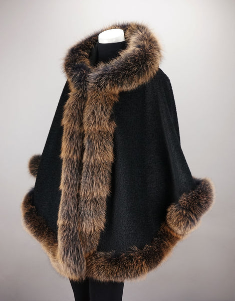 Full Band Hooded Alpaca Cape- Black Brown