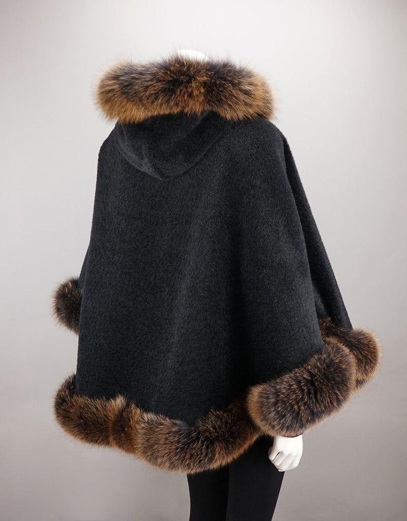 Full Band Hooded Alpaca Cape- Black Brown