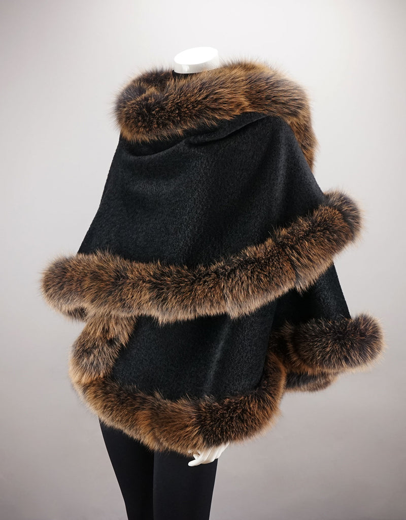 Full Band Hooded Alpaca Cape- Black Brown