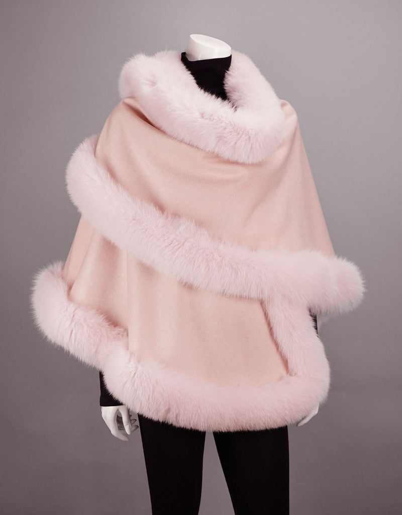 Cashmere Wool Blend Medium Round Cape - Pink