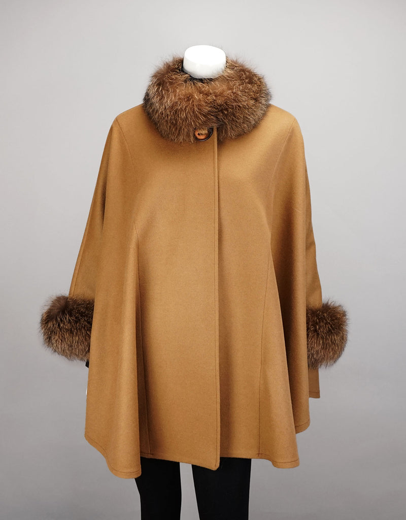 Cashmere Mandarin Collar Cape- Camel