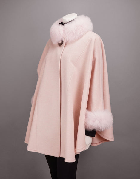 Cashmere Blend Mandarin Collar Cape- Pink