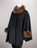 Wool & Alpaca Blend Mandarin Collar Cape - Black Brown