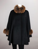 Wool & Alpaca Blend Mandarin Collar Cape - Black Brown