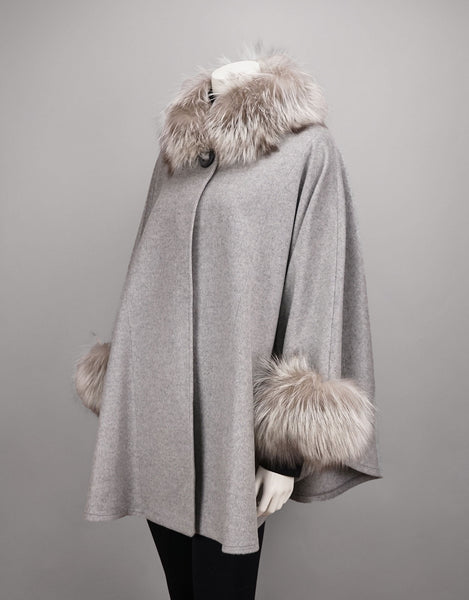 Cashmere Mandarin Collar Cape- Grey