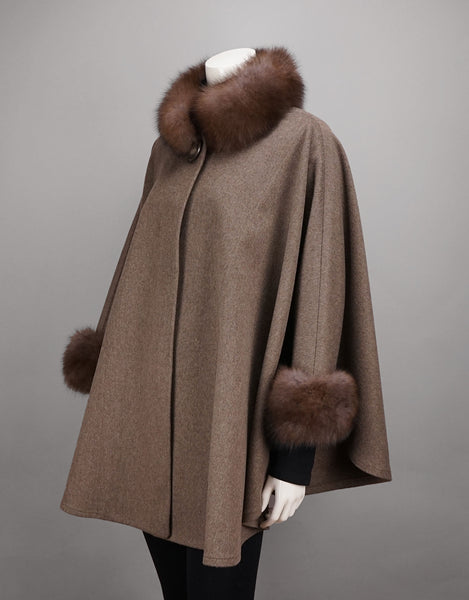 Loro Piana Mandarin Collar Cape- Mocha
