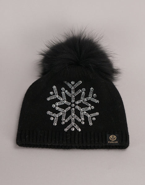 Embellished Snowflake Hat- Black