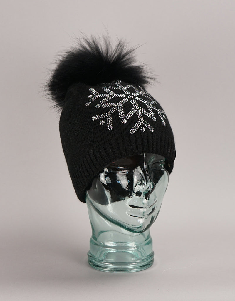 Embellished Snowflake Hat- Black