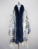 Printed Cashmere Blend Shawl - Navy