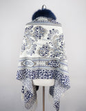 Printed Cashmere Blend Shawl - Navy