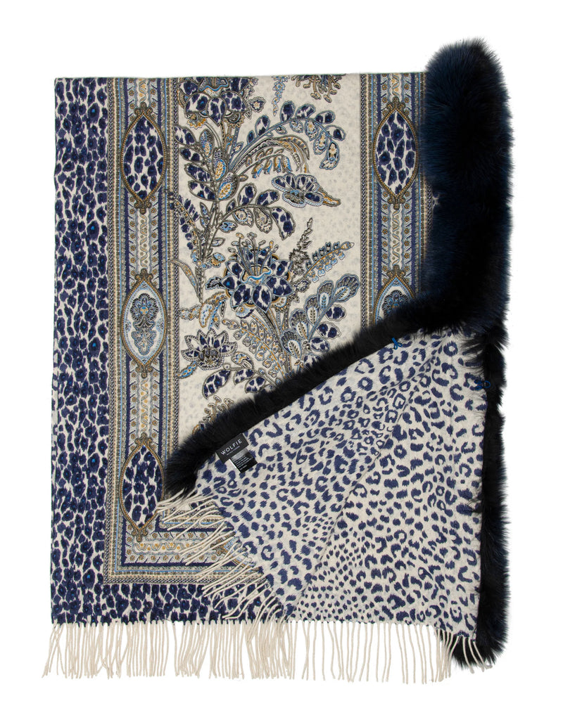 Printed Cashmere Blend Shawl - Navy