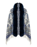 Printed Cashmere Blend Shawl - Navy
