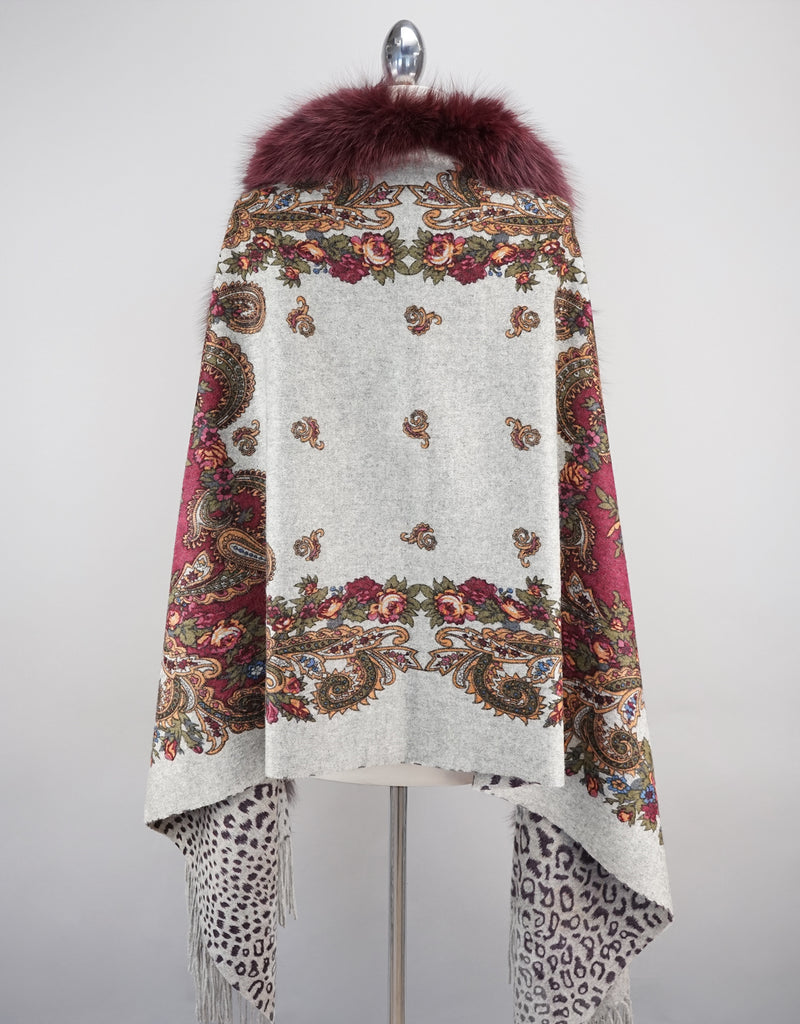 Printed Cashmere Blend Shawl - Wine Flower