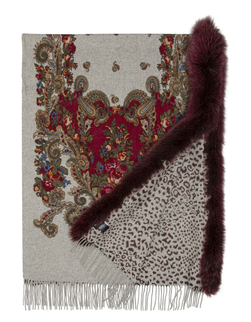 Printed Cashmere Blend Shawl - Wine Flower
