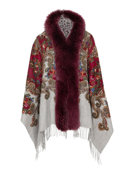 Printed Cashmere Blend Shawl - Wine Flower