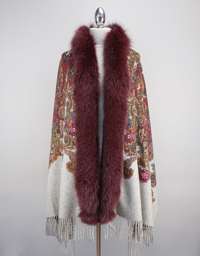 Printed Cashmere Blend Shawl - Wine Flower