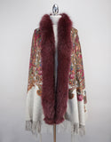 Printed Cashmere Blend Shawl - Wine Flower