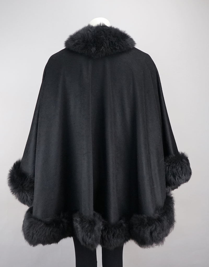 Toscana Trim Cashmere Blend Cape - Black