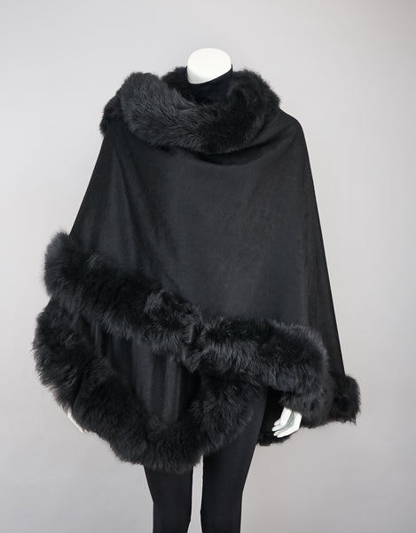 Toscana Trim Cashmere Blend Cape - Black