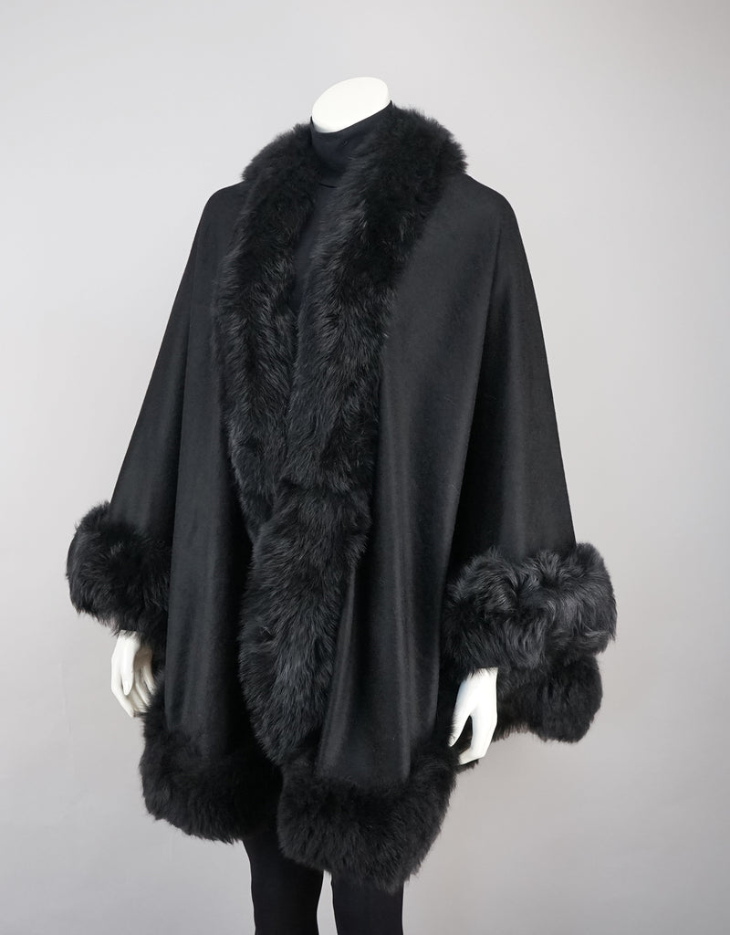 Toscana Trim Cashmere Blend Cape - Black