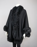 Toscana Trim Cashmere Blend Cape - Black