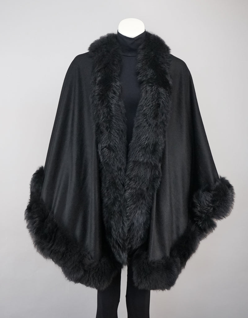 Toscana Trim Cashmere Blend Cape - Black