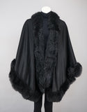 Toscana Trim Cashmere Blend Cape - Black