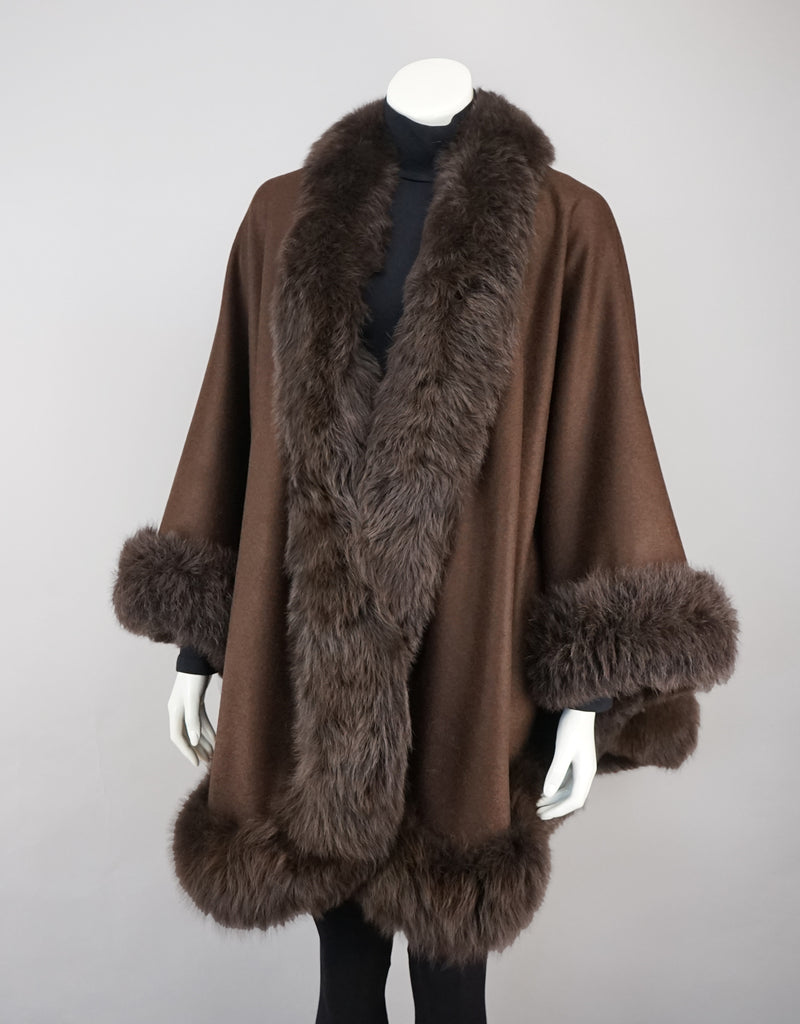 Toscana Trim Cashmere Blend Cape - Brown