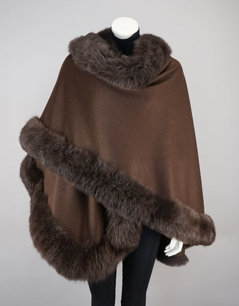 Toscana Trim Cashmere Blend Cape - Brown